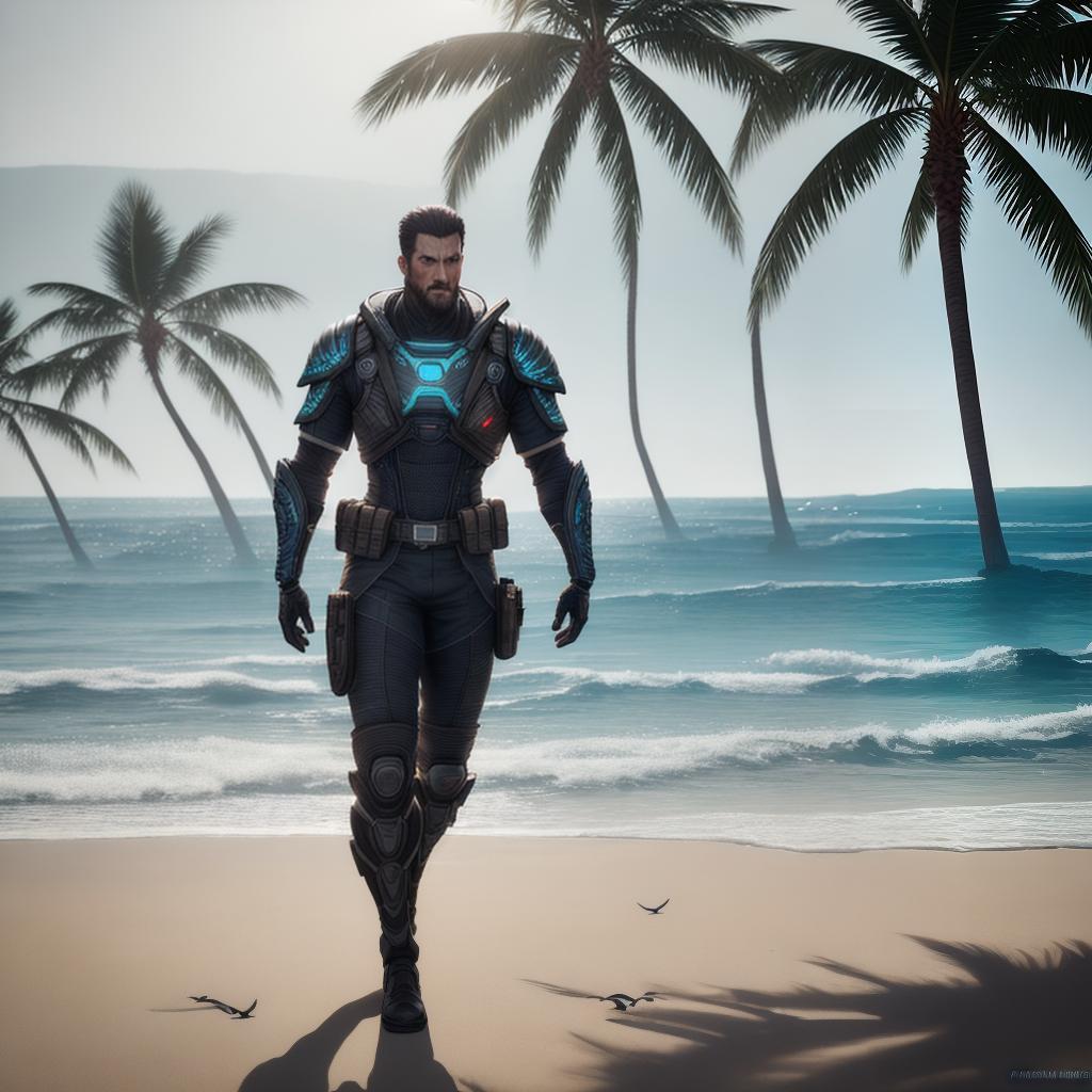  A stunning ((masterpiece)) portraying Wraith from Apex Legends in beach clothing on a sunny beach. The artwork is incredibly detailed, with 8k resolution and a realistic style. Wraith is shown enjoying the beach, with seagulls flying overhead and palm trees swaying in the gentle breeze. hyperrealistic, full body, detailed clothing, highly detailed, cinematic lighting, stunningly beautiful, intricate, sharp focus, f/1. 8, 85mm, (centered image composition), (professionally color graded), ((bright soft diffused light)), volumetric fog, trending on instagram, trending on tumblr, HDR 4K, 8K