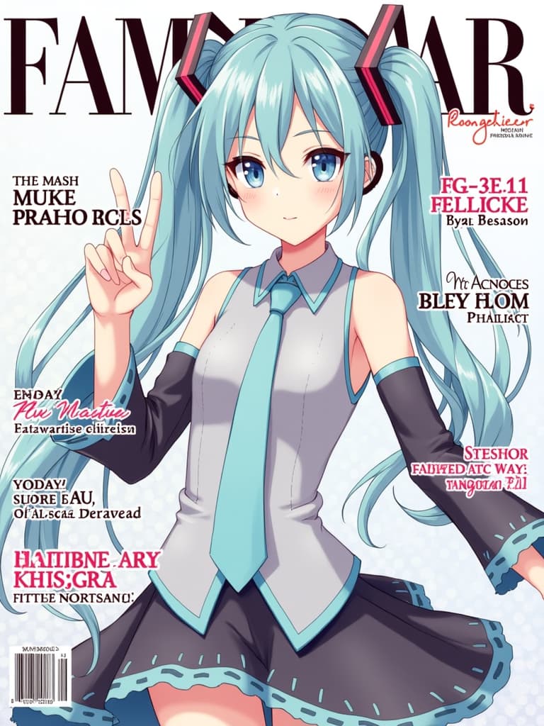  cover,1girl,hatsune miku, masterpiece, best quality,(magazine cover, fashionmagcover, english text, username, watermark, artist name, signature:1.1)