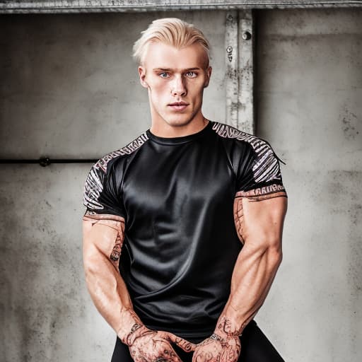 portrait+ style Russian queer fitness model blonde hunk dude face