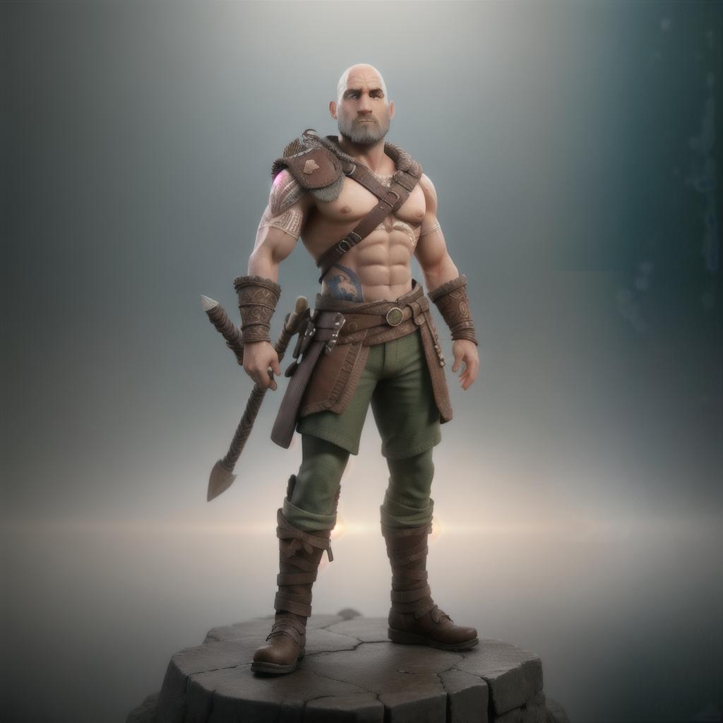  God of war hyperrealistic, full body, detailed clothing, highly detailed, cinematic lighting, stunningly beautiful, intricate, sharp focus, f/1. 8, 85mm, (centered image composition), (professionally color graded), ((bright soft diffused light)), volumetric fog, trending on instagram, trending on tumblr, HDR 4K, 8K