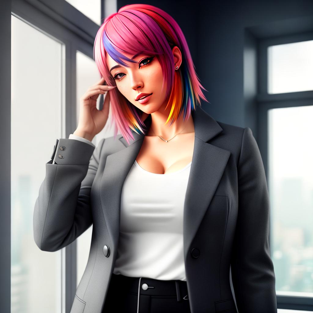  ✍️ Enter your query: anime girl with multicolored hair and gray clothes looks thoughtfully at the light from the window, RTX, full hd, detailed

The anime girl with multicolored hair and gray clothes gazes contemplatively at the light streaming in from the window. The scene is depicted with high-definition resolution and detailed art, enhanced by RTX technology hyperrealistic, full body, detailed clothing, highly detailed, cinematic lighting, stunningly beautiful, intricate, sharp focus, f/1. 8, 85mm, (centered image composition), (professionally color graded), ((bright soft diffused light)), volumetric fog, trending on instagram, trending on tumblr, HDR 4K, 8K