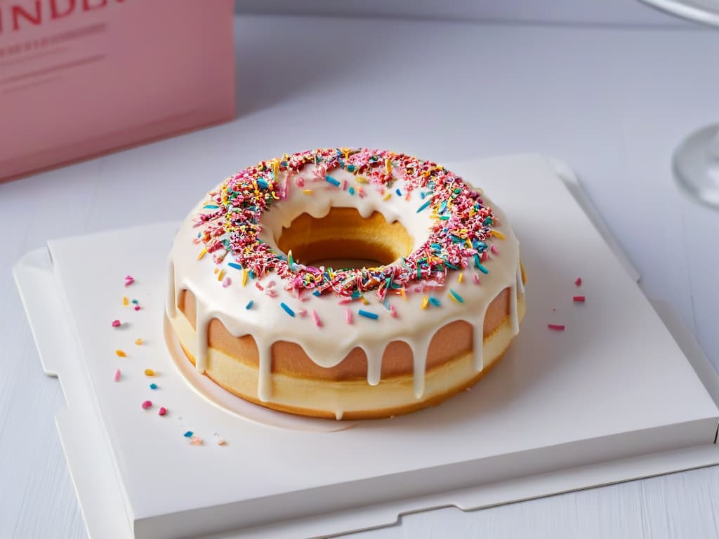  An ultradetailed closeup of a donut with pink frosting and rainbow sprinkles, perfectly placed on a sleek, white ceramic plate. The intricate details of each sprinkle and the glossy texture of the frosting are incredibly vivid, creating a mesmerizing and minimalist visual that perfectly complements the theme of the article. hyperrealistic, full body, detailed clothing, highly detailed, cinematic lighting, stunningly beautiful, intricate, sharp focus, f/1. 8, 85mm, (centered image composition), (professionally color graded), ((bright soft diffused light)), volumetric fog, trending on instagram, trending on tumblr, HDR 4K, 8K