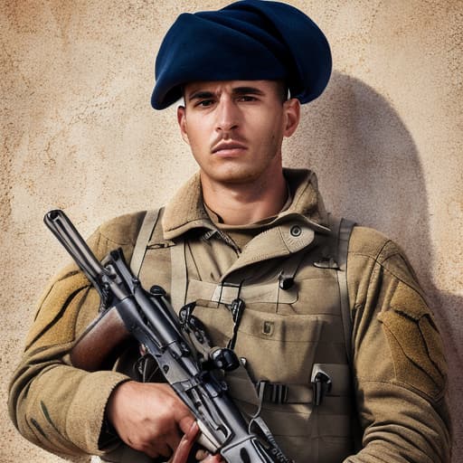 portrait+ style Spanish current soldier shooting