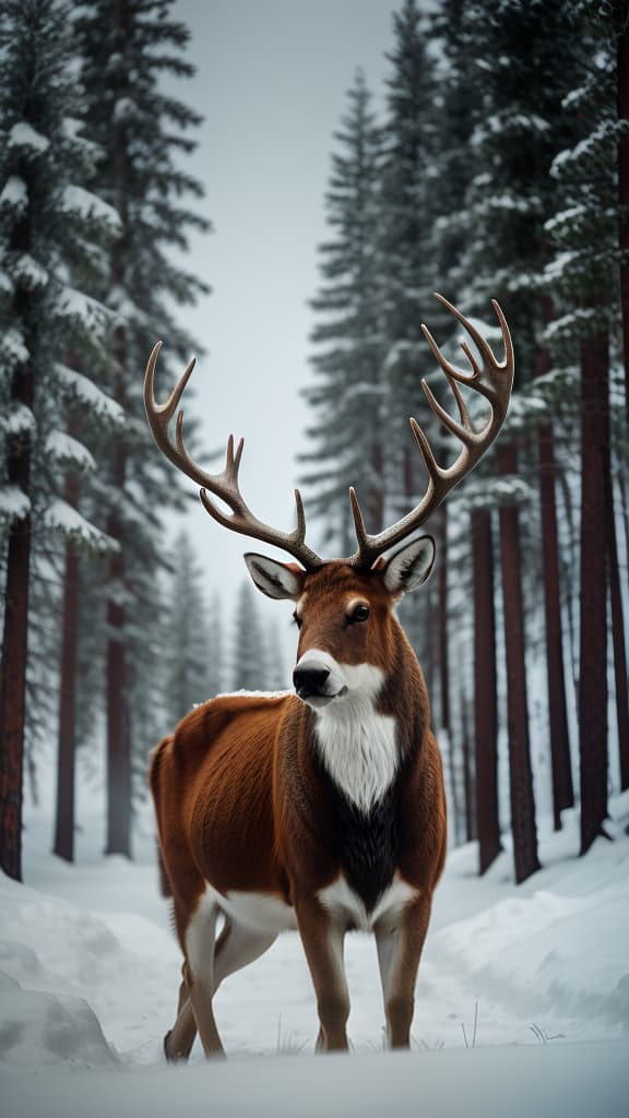  Caribou, thick antlers, tundra snow, high resolution , hyperrealistic, high quality, highly detailed, cinematic lighting, intricate, sharp focus, f/1. 8, 85mm, (centered image composition), (professionally color graded), ((bright soft diffused light)), volumetric fog, trending on instagram, HDR 4K, 8K