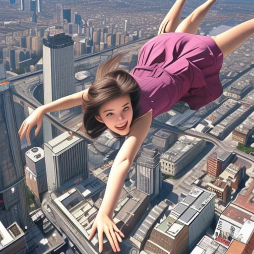  Girl flying over a city