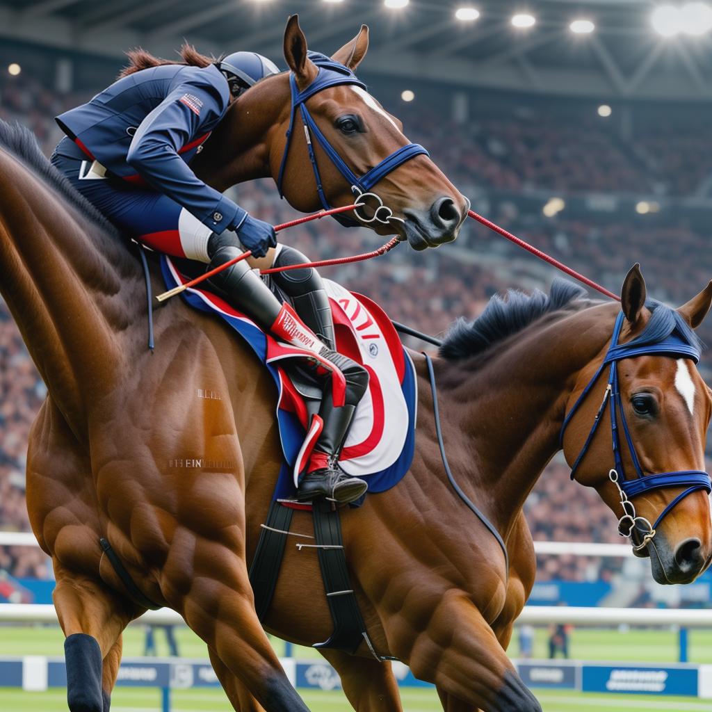  Une championne française d’équitation aux jeux olympiques hyperrealistic, full body, detailed clothing, highly detailed, cinematic lighting, stunningly beautiful, intricate, sharp focus, f/1. 8, 85mm, (centered image composition), (professionally color graded), ((bright soft diffused light)), volumetric fog, trending on instagram, trending on tumblr, HDR 4K, 8K