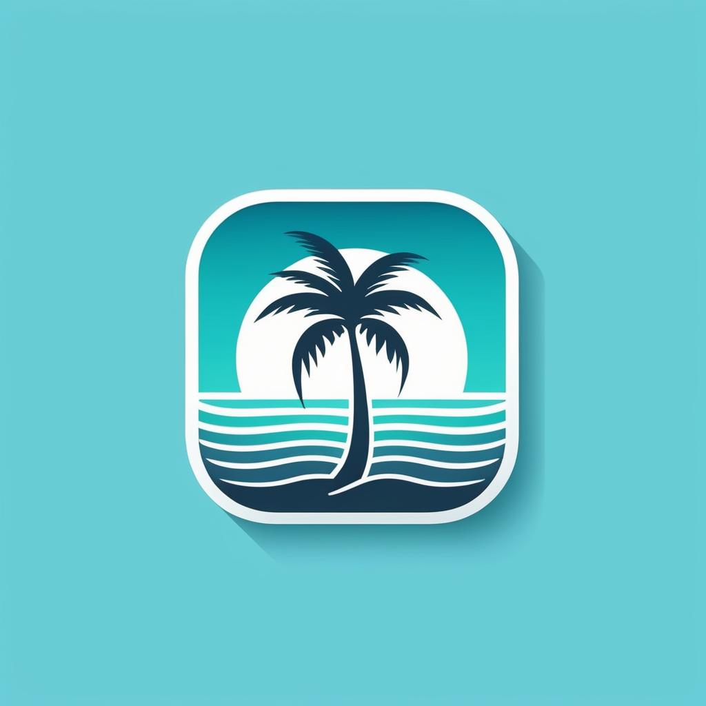  Logo, rounded edges square mobile app logo design, flat vector, minimalistic, icon of a palm tree in the ocean