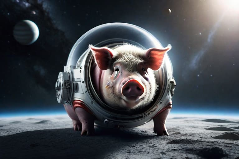  A pig that sleep in space hyperrealistic, full body, detailed clothing, highly detailed, cinematic lighting, stunningly beautiful, intricate, sharp focus, f/1. 8, 85mm, (centered image composition), (professionally color graded), ((bright soft diffused light)), volumetric fog, trending on instagram, trending on tumblr, HDR 4K, 8K
