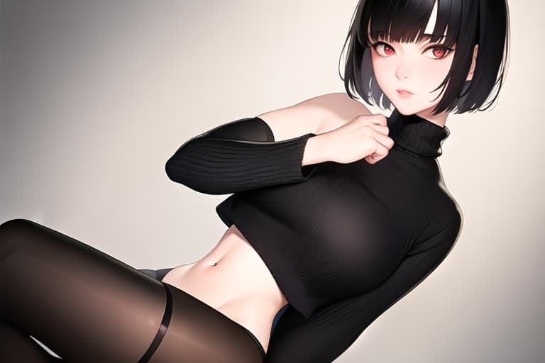  ,1,blunt bangs,short hair,large s,black hair,red eyes,turtleneck sweater,sleeveless sweater,white sweater,black ,mini pleated ,black thighhighs,brown boots,full body, (Masterpiece, BestQuality:1.3), (ultra detailed:1.2), (hyperrealistic:1.3), (RAW photo:1.2),High detail RAW color photo, professional photograph, (Photorealistic:1.4), (realistic:1.4), ,professional lighting, (japanese), beautiful face, (realistic face)