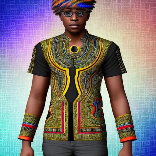  Design a a futuristic Afrocentric augmented reality wearable that a African Freedom Fighter would wear. With dashiki designs. The design focused on a selfie view and also portray a freedom fighter who is battling for the prosperity of the African continent