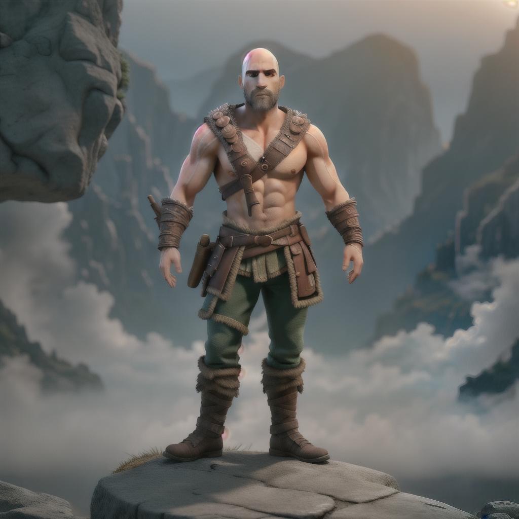  God of war hyperrealistic, full body, detailed clothing, highly detailed, cinematic lighting, stunningly beautiful, intricate, sharp focus, f/1. 8, 85mm, (centered image composition), (professionally color graded), ((bright soft diffused light)), volumetric fog, trending on instagram, trending on tumblr, HDR 4K, 8K