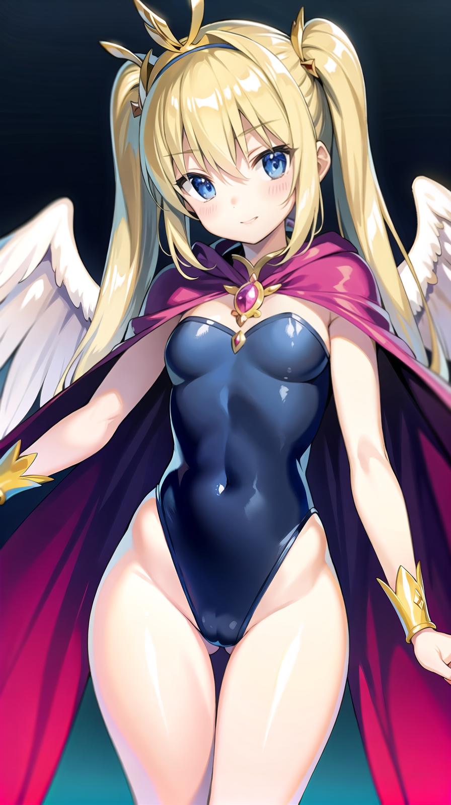  master piece , best quality,Leotard, cape, tiara, two side up hair, magic wand, angel wings, transformation, magical girl.