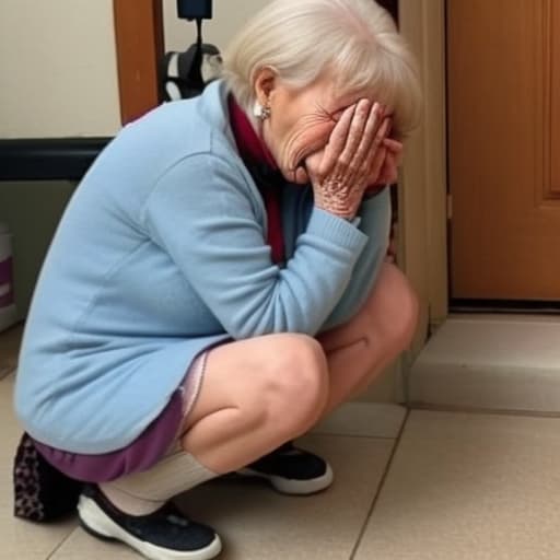  Old woman crying over a dog peeped