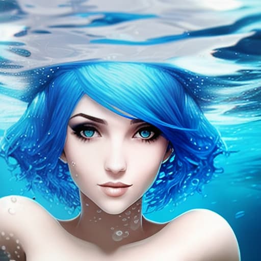  A beautiful woman under water with short blue hair no reaciton