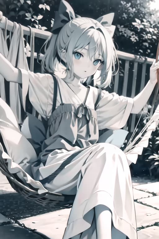  Cirno on a hammock, old manga style, monochrome