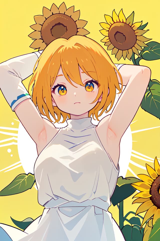  Sleeve, you can see the armpit, your arms are raised, sunflower