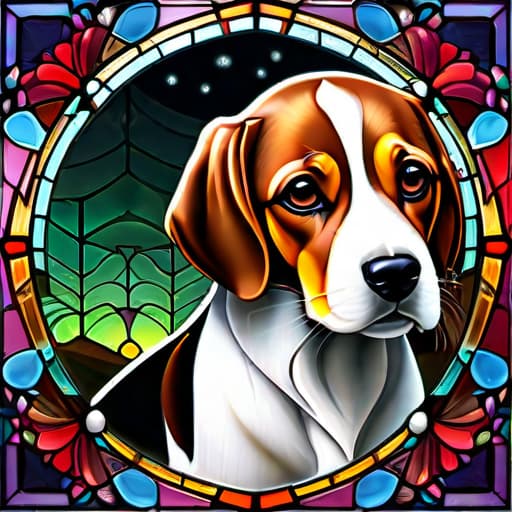  ((main style is Stained glass, broken glass effect, Alfons Mucha style)), Stained glass beagle with a broken glass effect, texture rich, mythical, radiant with energy, glowing with molecular precision, scales both iridescent and luminescent, an epitome of breathtaking beauty and divine presence, framed by volumetric light casting auras and rays, no background to enhance the vivid color reflections, stunning, unforgettable, impressive, ultra realistic digital painting, Broken Glass effect, no background, stunning, something that even doesn't exist, mythical being, energy, molecular, textures, iridescent and luminescent scales, breathtaking beauty, pure perfection, divine presence, unforgettable, impressive, breathtaking beauty, Volumetric li hyperrealistic, full body, detailed clothing, highly detailed, cinematic lighting, stunningly beautiful, intricate, sharp focus, f/1. 8, 85mm, (centered image composition), (professionally color graded), ((bright soft diffused light)), volumetric fog, trending on instagram, trending on tumblr, HDR 4K, 8K