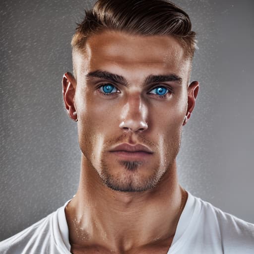 portrait+ style Russian queer fitness model blonde hunk dude face