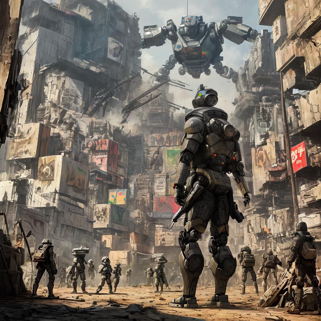  masterpiece, best quality, Create a post apocalyptic world were robots rules the world