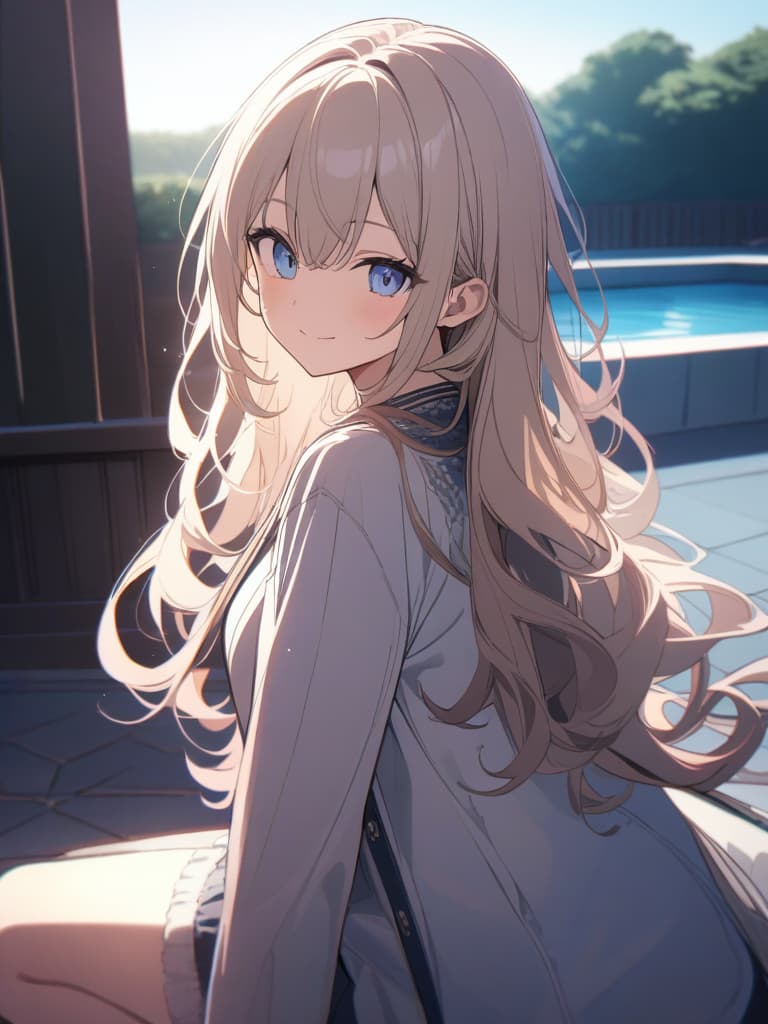  ,beautiful ,cute,smile,pool,poolside,,blue eyes,micro ,,pink ,big s,long hair,curly hair,big s,super big s,、ultra detailed,best shadow,cute and beautiful face,(masterpiece:1.2),(best quality:1.2),detailed background,high contrast,(best illumination,an extremely delicate and beautiful),((cinematic light)),hyper detail,dramatic light,intricate details,8k,anime,very aesthetic, masterpiece, best quality,8k,ultra detailed,high resolution,an extremely delicate and beautiful,hyper detail