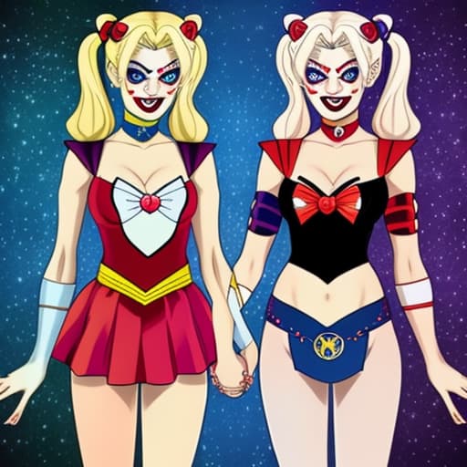  Harley Quinn and Sailor Moon holding hands