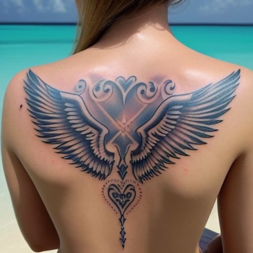  Create a tattoo design of angel wings with the wings having the same shape as the island Zanzibar