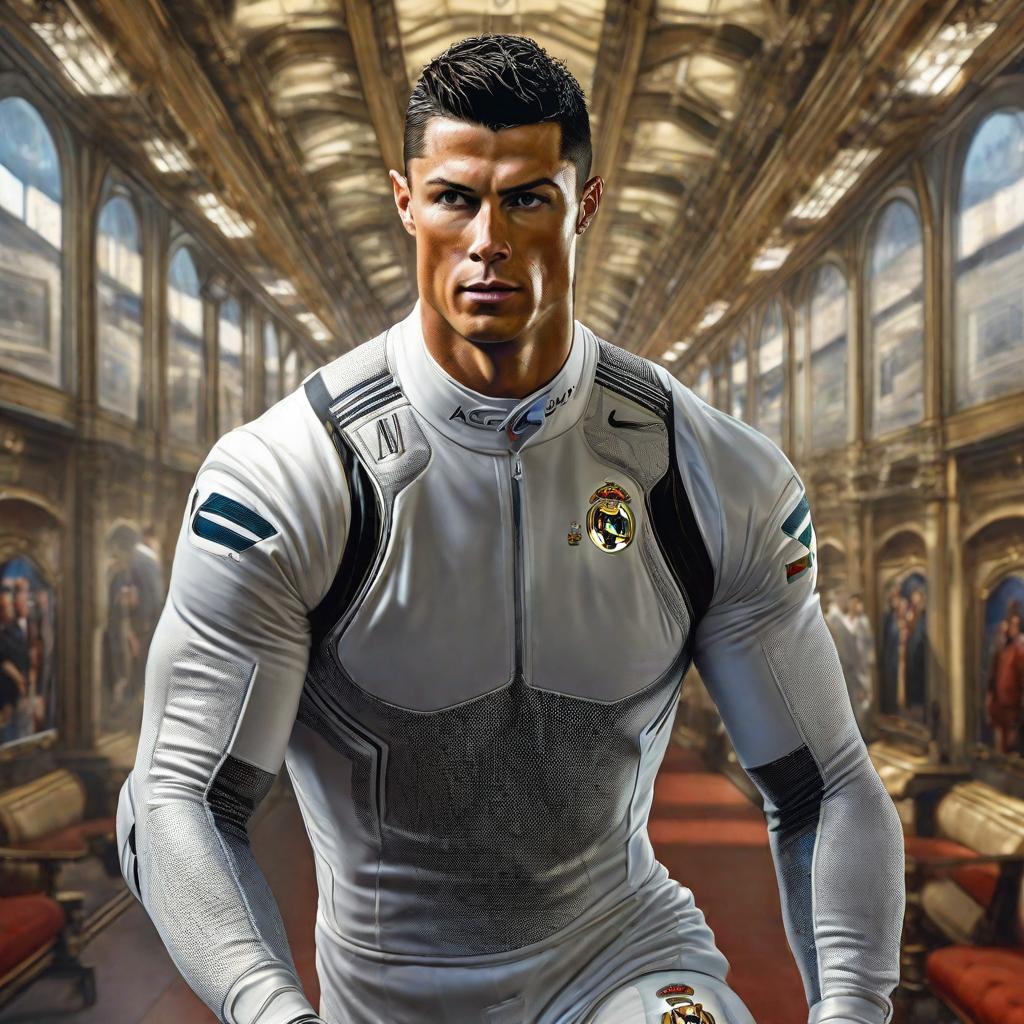  Cristiano ronaldo vestido de mecánico , realistic, portrait, art by donato giancola and greg rutkowski, realistic face, digital art, trending on artstation hyperrealistic, full body, detailed clothing, highly detailed, cinematic lighting, stunningly beautiful, intricate, sharp focus, f/1. 8, 85mm, (centered image composition), (professionally color graded), ((bright soft diffused light)), volumetric fog, trending on instagram, trending on tumblr, HDR 4K, 8K