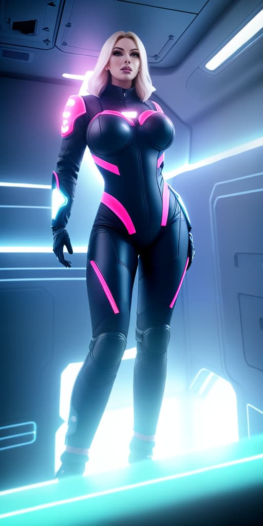  (adult:1.4), (adult:1.4), Curvy Woman. With tight spacesuit. breasts falling out of the suit. Full height. On the spaceship standing near big window. Neon lights. cinematic. hyperrealistic, full body, detailed clothing, highly detailed, cinematic lighting, stunningly beautiful, intricate, sharp focus, f/1. 8, 85mm, (centered image composition), (professionally color graded), ((bright soft diffused light)), volumetric fog, trending on instagram, trending on tumblr, HDR 4K, 8K