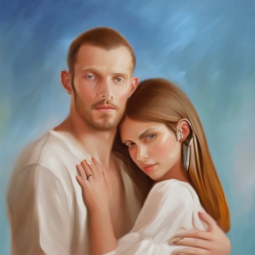 portrait+ style oil painting, a couple Holding hands