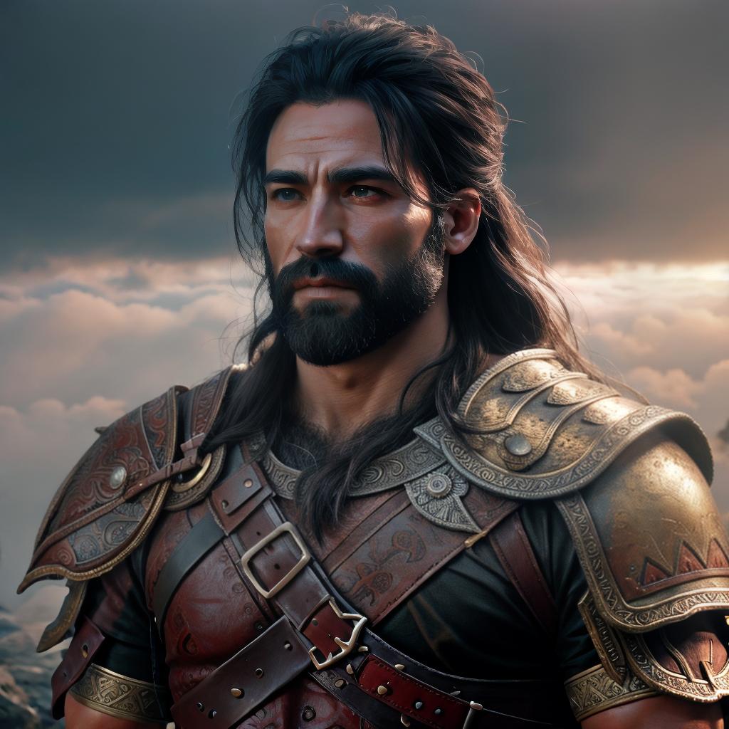  God of war hyperrealistic, full body, detailed clothing, highly detailed, cinematic lighting, stunningly beautiful, intricate, sharp focus, f/1. 8, 85mm, (centered image composition), (professionally color graded), ((bright soft diffused light)), volumetric fog, trending on instagram, trending on tumblr, HDR 4K, 8K