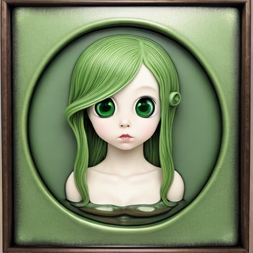  Portrait of my waifu cute innocent green slimy alien, whimsical pond