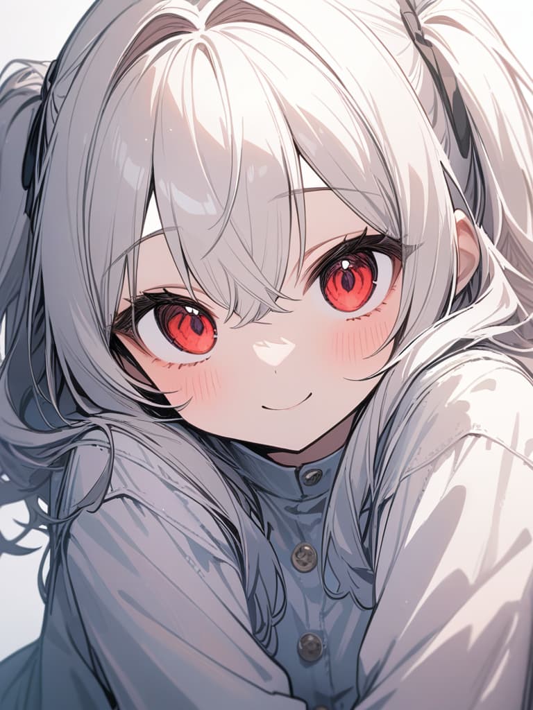  1 Girl, solo, white hair, dark pink, gradation, twosideup, long hair, big eyes, smiles, angels, red eyes, sauce eyes, masterpiece, best quality,8k,ultra detailed,high resolution,an extremely delicate and beautiful,hyper detail