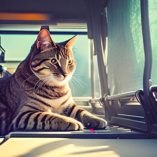 nvinkpunk Realistic image of a cat wearing headphones and reading glasses while riding a bus. hyperrealistic, full body, detailed clothing, highly detailed, cinematic lighting, stunningly beautiful, intricate, sharp focus, f/1. 8, 85mm, (centered image composition), (professionally color graded), ((bright soft diffused light)), volumetric fog, trending on instagram, trending on tumblr, HDR 4K, 8K