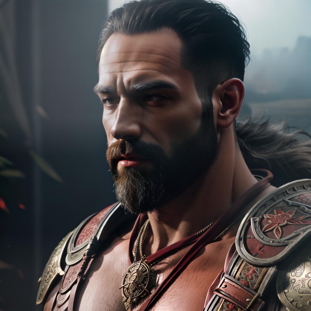  God of war hyperrealistic, full body, detailed clothing, highly detailed, cinematic lighting, stunningly beautiful, intricate, sharp focus, f/1. 8, 85mm, (centered image composition), (professionally color graded), ((bright soft diffused light)), volumetric fog, trending on instagram, trending on tumblr, HDR 4K, 8K