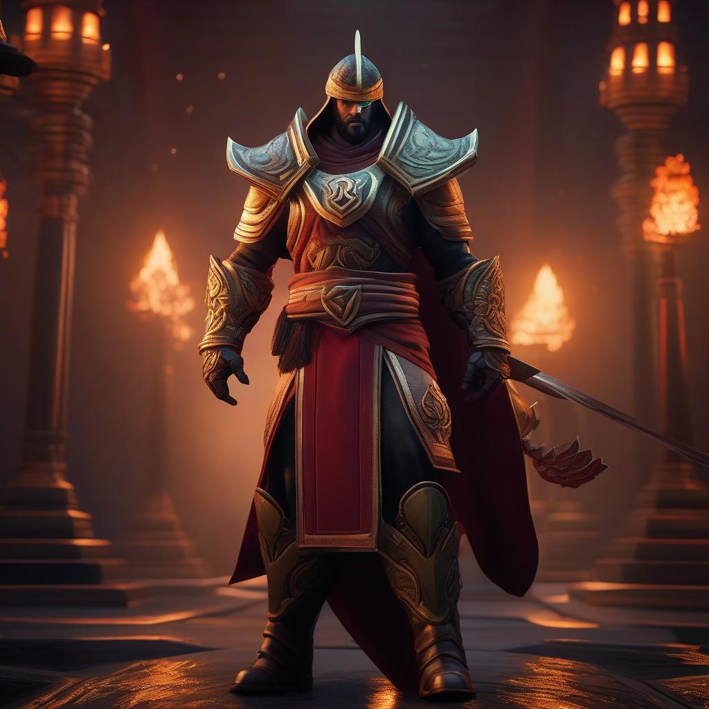  Abadan from DOTA 2 game. hyperrealistic, full body, detailed clothing, highly detailed, cinematic lighting, stunningly beautiful, intricate, sharp focus, f/1. 8, 85mm, (centered image composition), (professionally color graded), ((bright soft diffused light)), volumetric fog, trending on instagram, trending on tumblr, HDR 4K, 8K