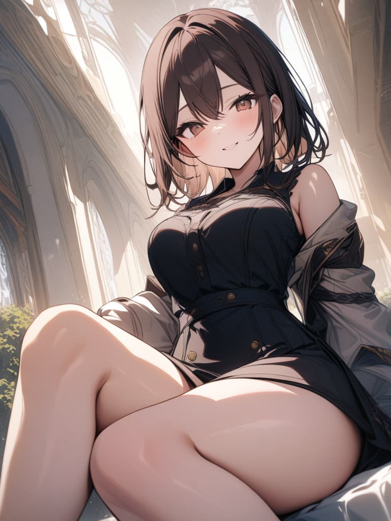  Thighs, women, smiles, brown hair, beautiful, masterpiece, best quality,8k,ultra detailed,high resolution,an extremely delicate and beautiful,hyper detail