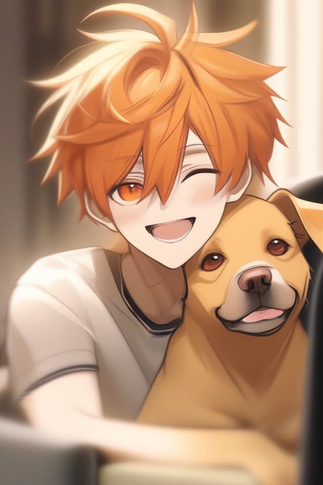  Good looking dog beasts, orange hair color, handsome, dog ears, face is human, beautiful