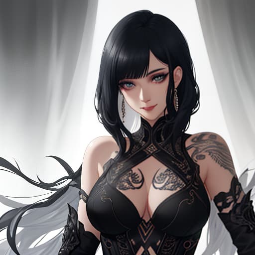  a woman with tattoos on her and , e , dark short curly hair smiling, (aesthetics), 1 8, overlay, ava max, discord mod, androgynous person, long open black mouth, full bangs, f / 2 0, desirable hyperrealistic, full body, detailed clothing, highly detailed, cinematic lighting, stunningly beautiful, intricate, sharp focus, f/1. 8, 85mm, (centered image composition), (professionally color graded), ((bright soft diffused light)), volumetric fog, trending on instagram, trending on tumblr, HDR 4K, 8K