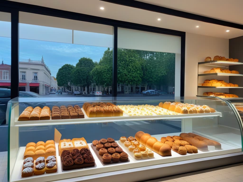  A beautifully designed, minimalist image showcasing a sleek and modern bakery storefront with a large glass window displaying an array of delectable pastries and cakes. The storefront features a simple yet elegant sign that reads "Dulce Emprendimiento" in stylish typography. The image captures the essence of a successful bakery business, exuding professionalism and sophistication. The color palette is soft and inviting, with subtle hints of pastel hues that complement the aesthetic of the bakery. hyperrealistic, full body, detailed clothing, highly detailed, cinematic lighting, stunningly beautiful, intricate, sharp focus, f/1. 8, 85mm, (centered image composition), (professionally color graded), ((bright soft diffused light)), volumetric fog, trending on instagram, trending on tumblr, HDR 4K, 8K