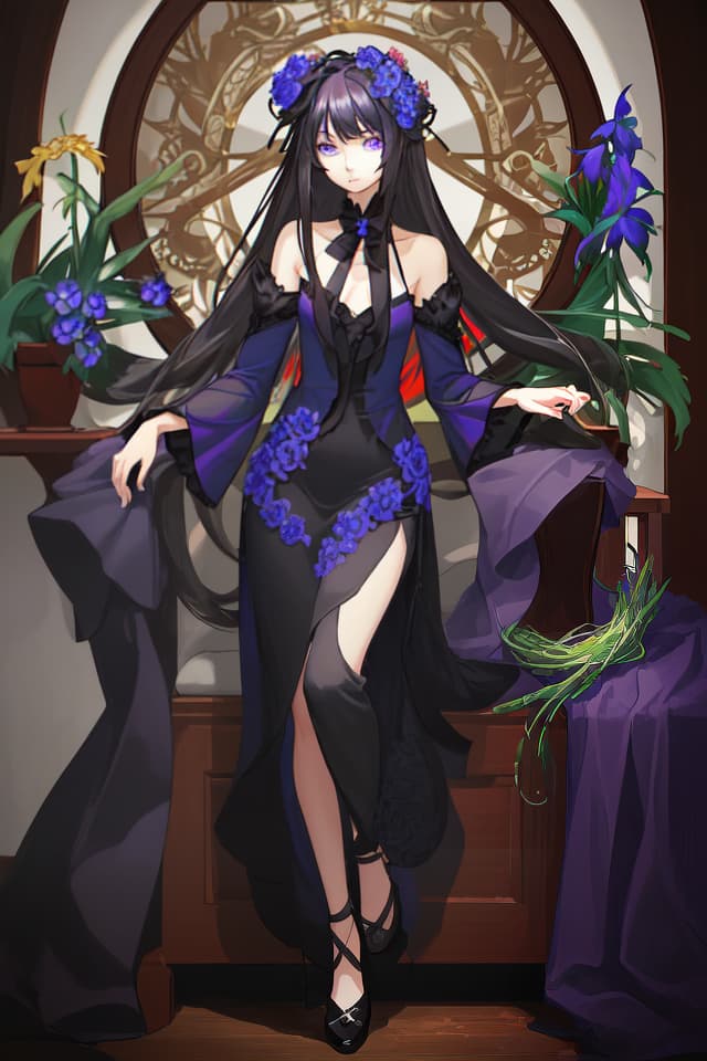  Anthropomorphic flowers, irises, beautiful girls, long hair, nice birdie