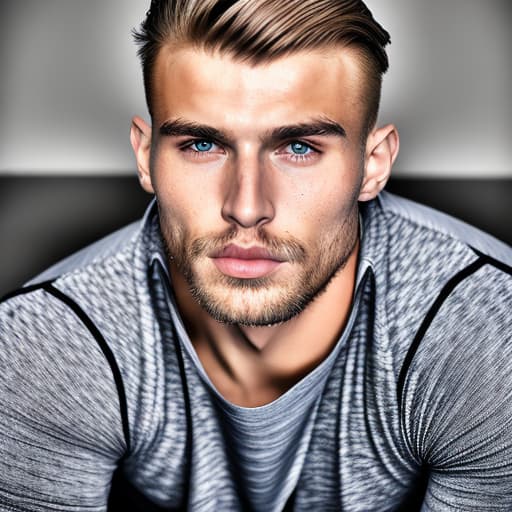 portrait+ style Russian queer fitness model blonde hunk dude face