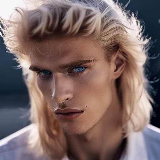 portrait+ style Russian queer supermodel blonde hunk dude face