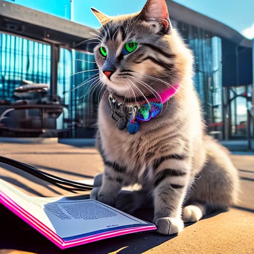 nvinkpunk Realistic image of a cat wearing headphones and reading glasses while riding a bus. hyperrealistic, full body, detailed clothing, highly detailed, cinematic lighting, stunningly beautiful, intricate, sharp focus, f/1. 8, 85mm, (centered image composition), (professionally color graded), ((bright soft diffused light)), volumetric fog, trending on instagram, trending on tumblr, HDR 4K, 8K