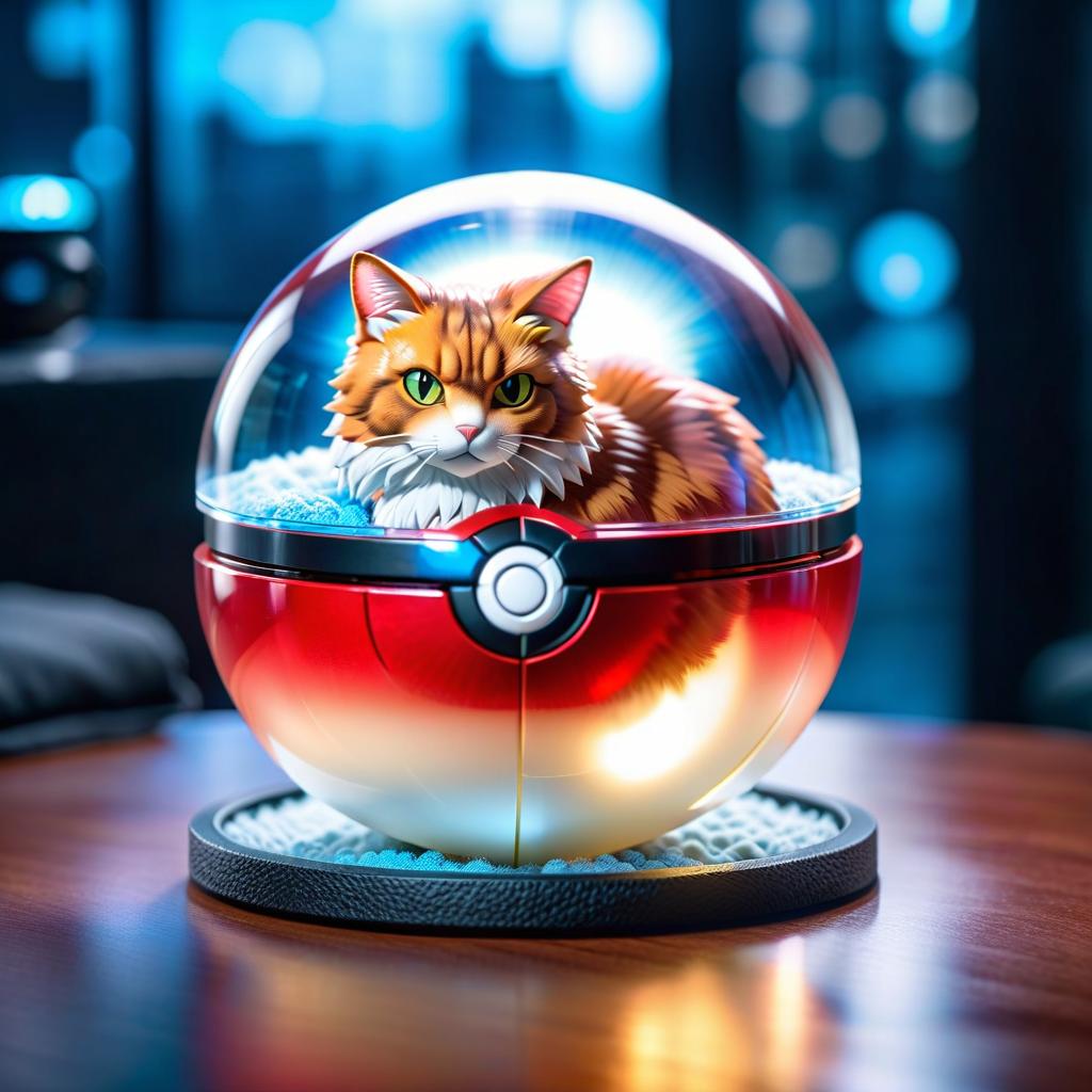  anime style Pokeball with a cat inside. hyperrealistic, full body, detailed clothing, highly detailed, cinematic lighting, stunningly beautiful, intricate, sharp focus, f/1. 8, 85mm, (centered image composition), (professionally color graded), ((bright soft diffused light)), volumetric fog, trending on instagram, trending on tumblr, HDR 4K, 8K