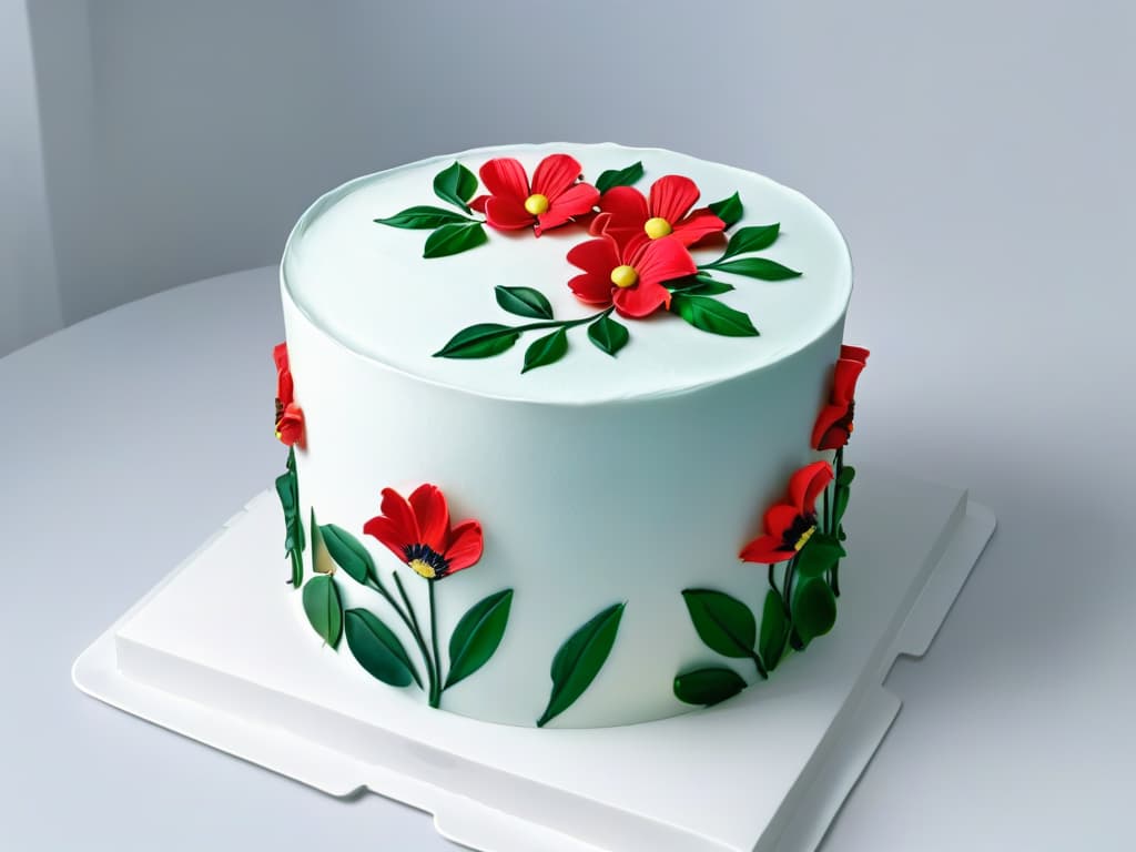  A closeup, ultradetailed image of a hand delicately airbrushing a vibrant floral design onto a pristine white fondant cake. The focus is on the intricate details of the airbrushed petals and leaves, showcasing the precision and artistry involved in cake decoration using aerography. The colors are vivid and the lines are crisp, creating a visually stunning and inspiring minimalistic composition. hyperrealistic, full body, detailed clothing, highly detailed, cinematic lighting, stunningly beautiful, intricate, sharp focus, f/1. 8, 85mm, (centered image composition), (professionally color graded), ((bright soft diffused light)), volumetric fog, trending on instagram, trending on tumblr, HDR 4K, 8K