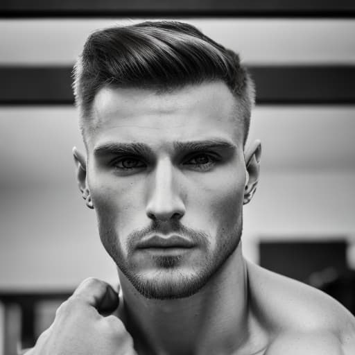 portrait+ style Russian queer fitness model blonde hunk dude face