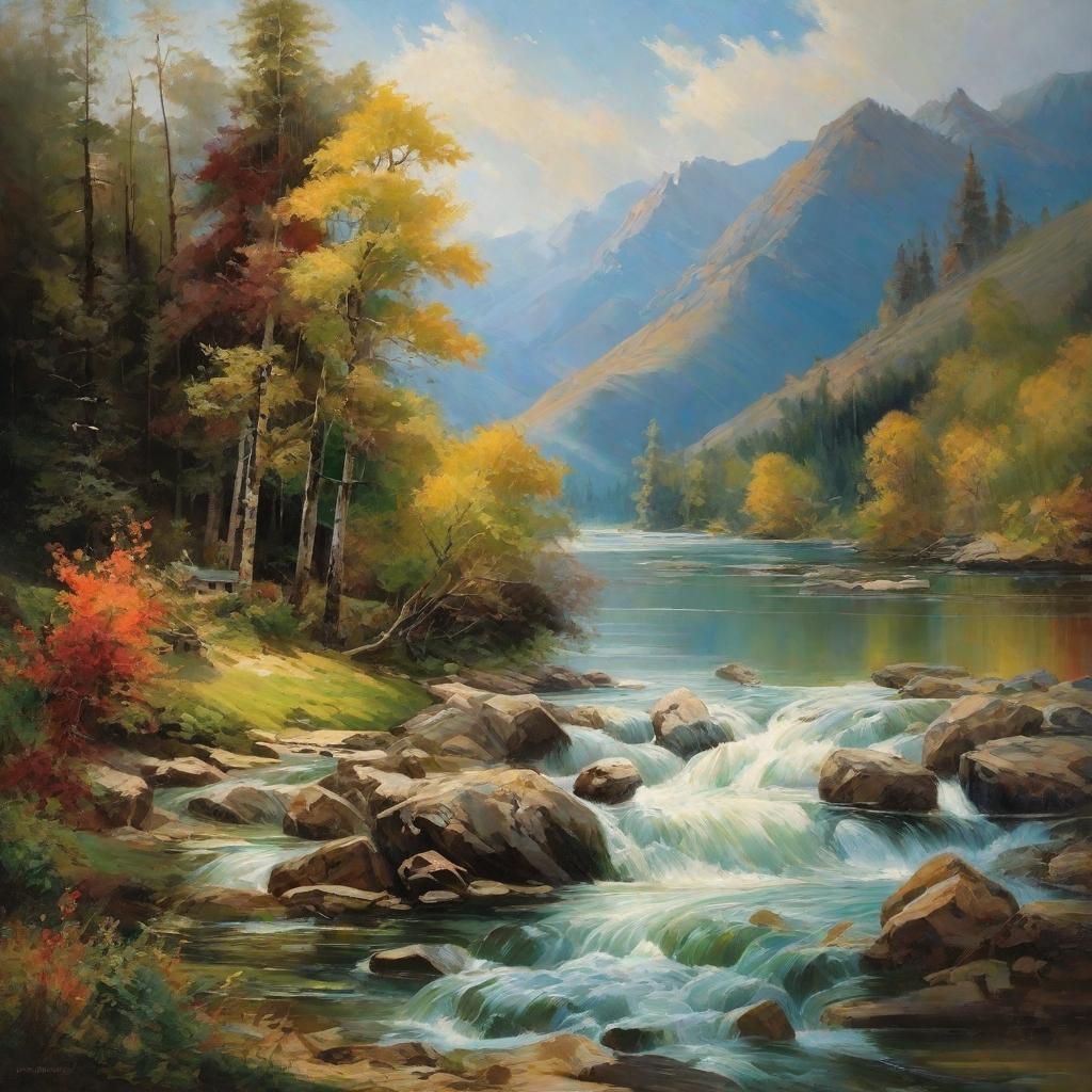  masterpiece, best quality,Painting fish, insects, birds, animals, rivers, mountains