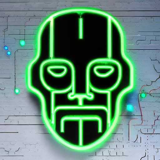  A futuristic neon lit cyborg face