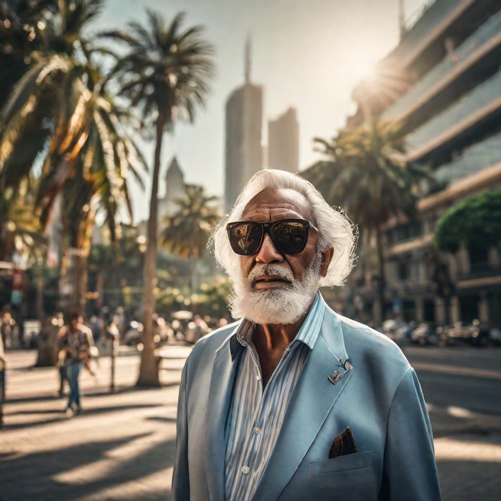  Un hombre viejo durmiendo en una ama a entre dos palmeras como fondo una ciudad hyperrealistic, full body, detailed clothing, highly detailed, cinematic lighting, stunningly beautiful, intricate, sharp focus, f/1. 8, 85mm, (centered image composition), (professionally color graded), ((bright soft diffused light)), volumetric fog, trending on instagram, trending on tumblr, HDR 4K, 8K