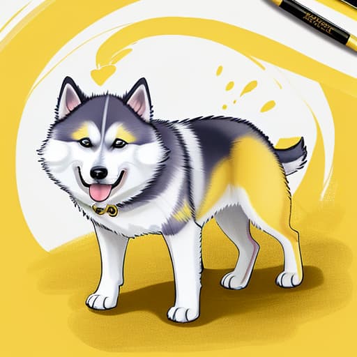  Draw me a dog, the color is golden yellow, the breed is husky,